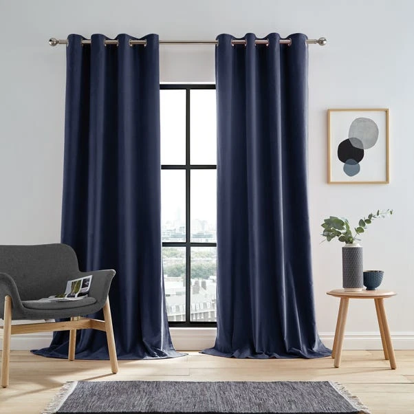 Luxury Collection Peyton Indigo Blue Velvet Eyelet Curtains - Image 2