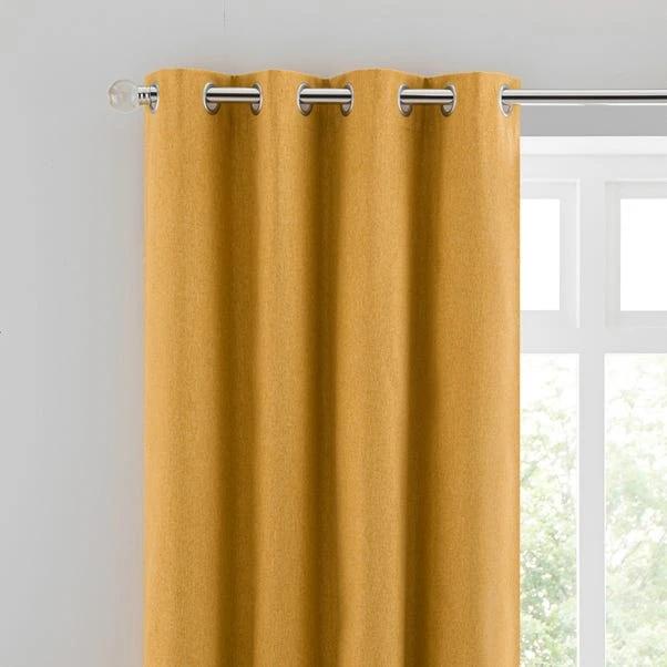 Dunelm Luna Brushed Old Gold Blackout Eyelet Curtains