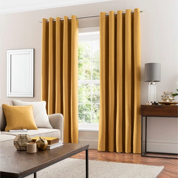 Dunelm Luna Brushed Old Gold Blackout Eyelet Curtains - Image 2