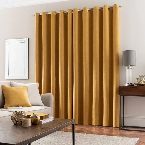Dunelm Luna Brushed Old Gold Blackout Eyelet Curtains - Image 4