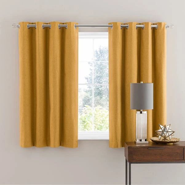 Dunelm Luna Brushed Old Gold Blackout Eyelet Curtains - Image 5