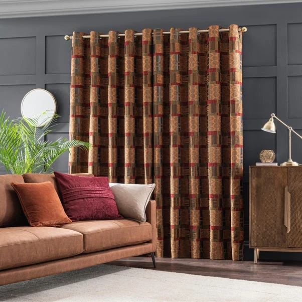 Luxury Collection Prague Chenille Terracotta Eyelet Curtains - Image 4