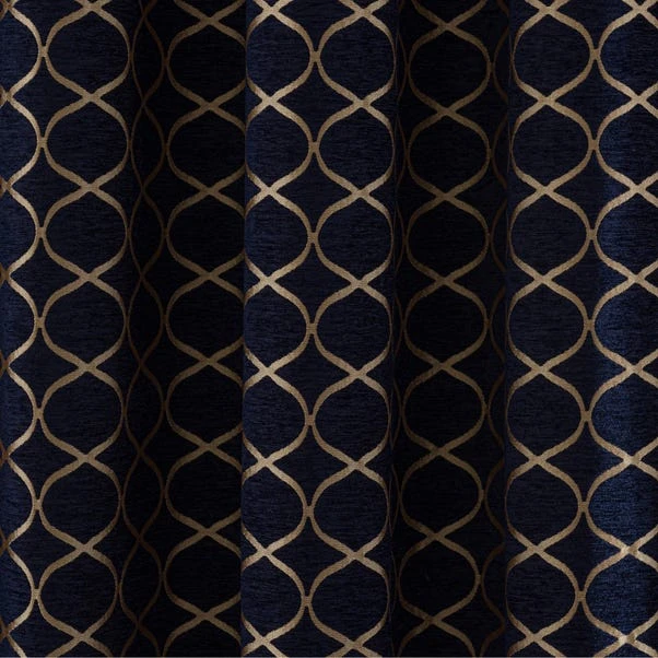 Luxury Collection Chenille Ogee Navy Eyelet Curtains - Image 3