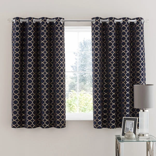Luxury Collection Chenille Ogee Navy Eyelet Curtains - Image 5