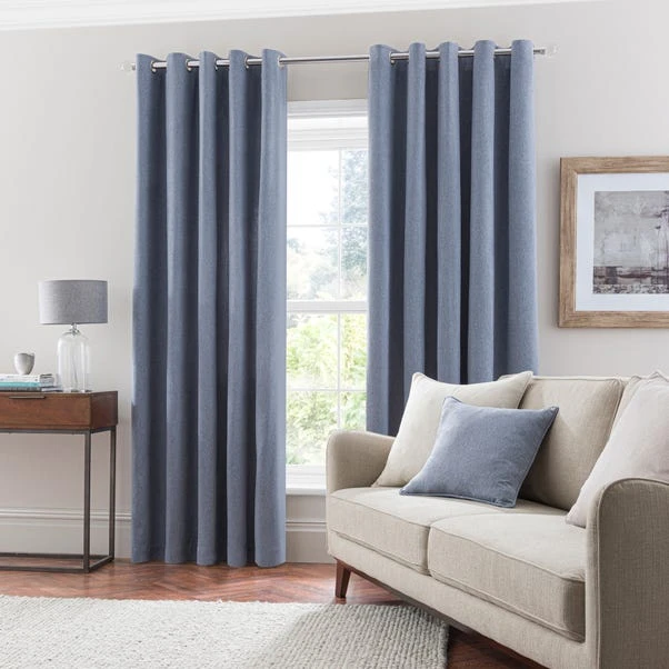 Dunelm Luna Brushed Dusky Blue Blackout Eyelet Curtains - Image 2