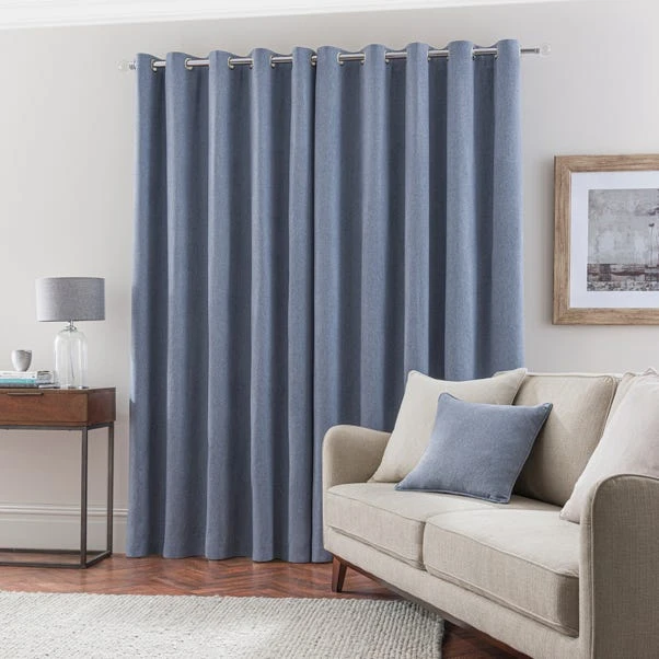 Dunelm Luna Brushed Dusky Blue Blackout Eyelet Curtains - Image 4