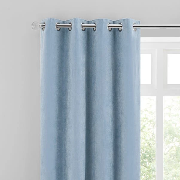 Dunelm Margot Velour Ashley Blue Eyelet Curtains
