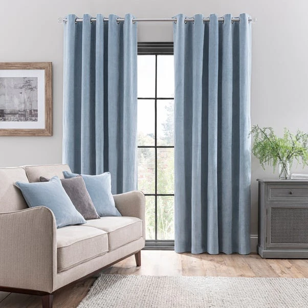 Dunelm Margot Velour Ashley Blue Eyelet Curtains - Image 2