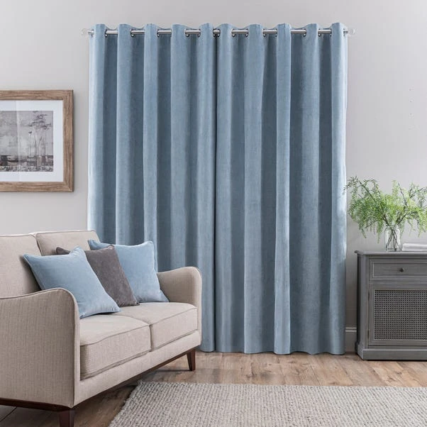 Dunelm Margot Velour Ashley Blue Eyelet Curtains - Image 4