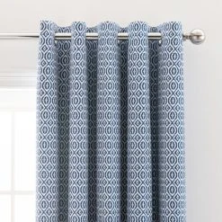 Dunelm Jax Blue Mosaic Blackout Eyelet Curtains