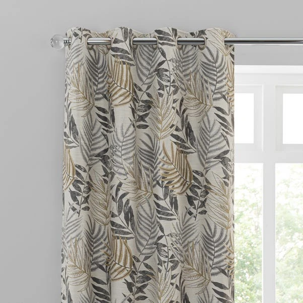 Luxury Collection Leaf Jacquard Grey Eyelet Curtains