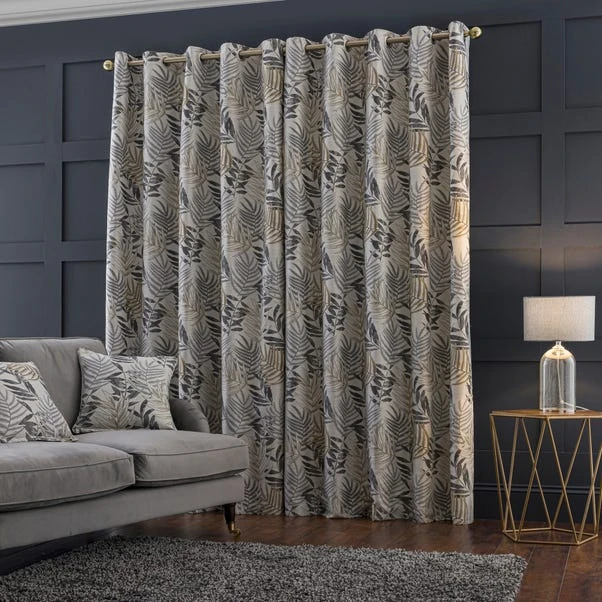 Luxury Collection Leaf Jacquard Grey Eyelet Curtains - Image 4