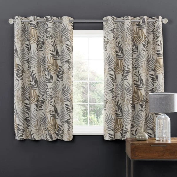 Luxury Collection Leaf Jacquard Grey Eyelet Curtains - Image 5