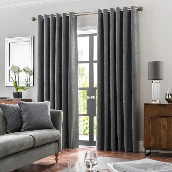 Luxury Collection Oxford Charcoal Chenille Eyelet Curtains - Image 2