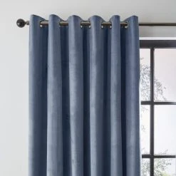 Dunelm Recycled Velour Folkstone Blue Eyelet Curtains