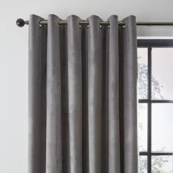 Dunelm Recycled Velour Grey Eyelet Curtains