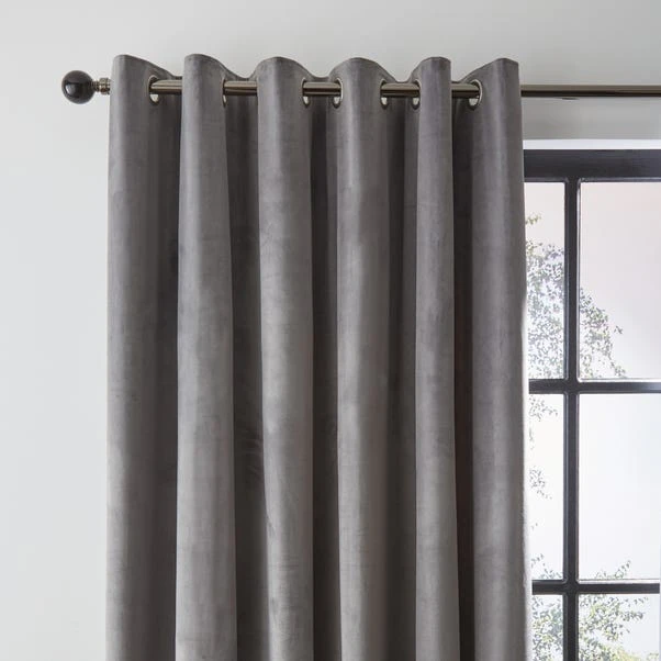 Dunelm Recycled Velour Grey Eyelet Curtains