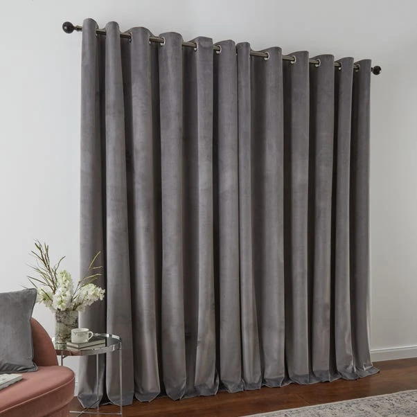 Dunelm Recycled Velour Grey Eyelet Curtains - Image 5