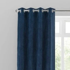 Dunelm Margot Velvet-Look Midnight Blue Eyelet Curtains