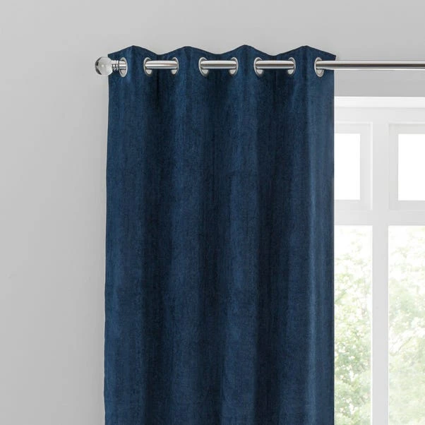 Dunelm Margot Velvet-Look Midnight Blue Eyelet Curtains