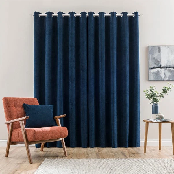 Dunelm Margot Velvet-Look Midnight Blue Eyelet Curtains - Image 4