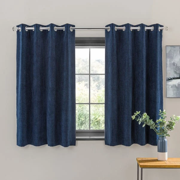 Dunelm Margot Velvet-Look Midnight Blue Eyelet Curtains - Image 5