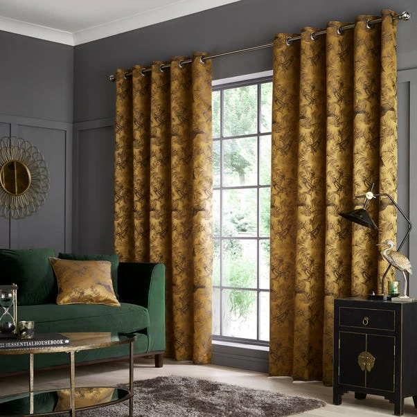 Dunelm Crane Old Gold Eyelet Curtains - Image 2