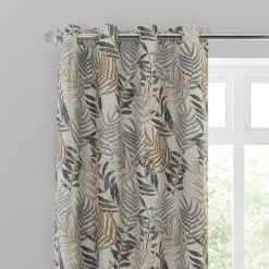 Dunelm Leaf Jacquard Grey Blackout Eyelet Curtains