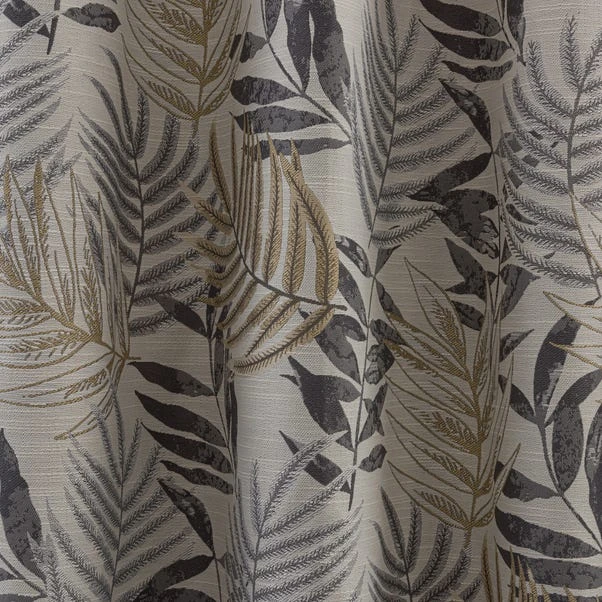 Dunelm Leaf Jacquard Grey Blackout Eyelet Curtains - Image 3