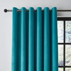 Dunelm Recycled Velour Teal Eyelet Curtains
