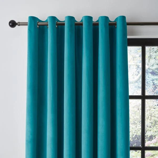 Dunelm Recycled Velour Teal Eyelet Curtains