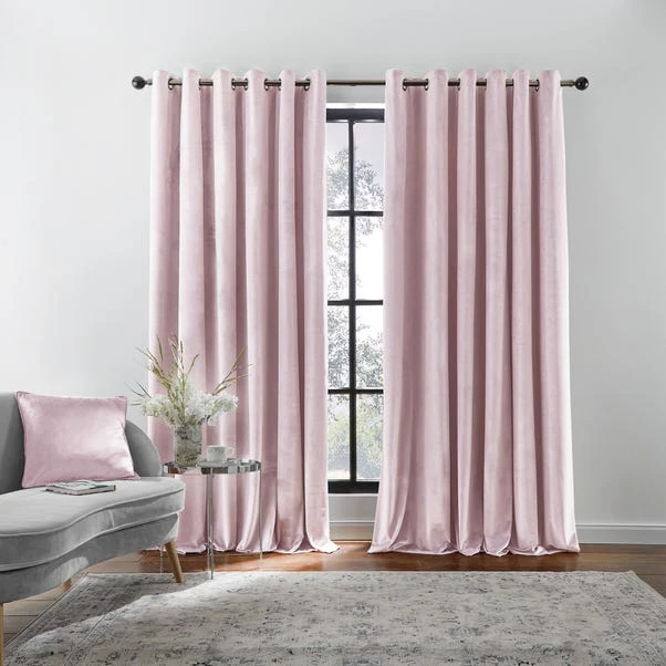 Dunelm Recycled Velour Blush Eyelet Curtains - Image 2