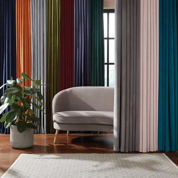 Dunelm Recycled Velour Blush Eyelet Curtains - Image 4