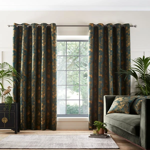 Dunelm Crane Emerald Eyelet Curtains - Image 2