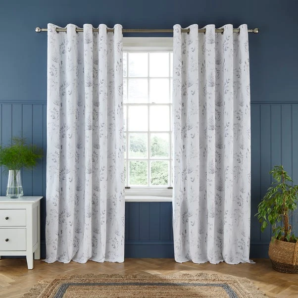 Dorma Purity Botanical 100% Cotton Grey Eyelet Curtains - Image 2