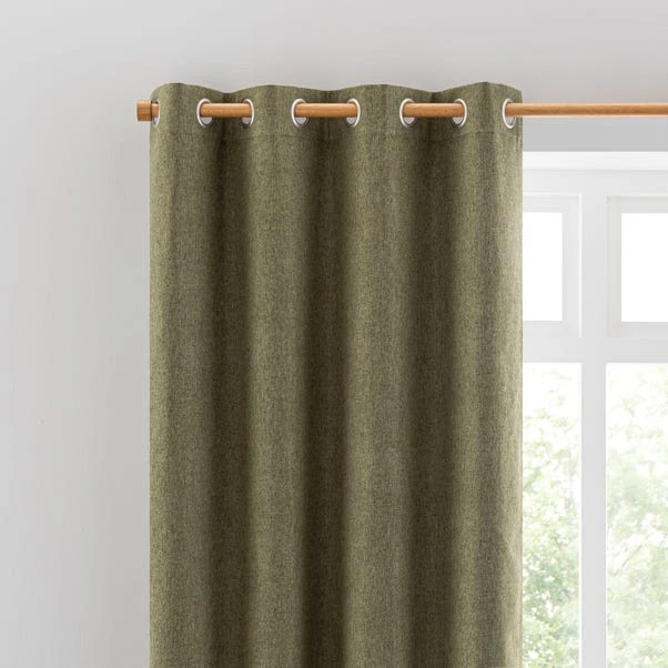Dunelm Luna Brushed Olive Blackout Eyelet Curtains