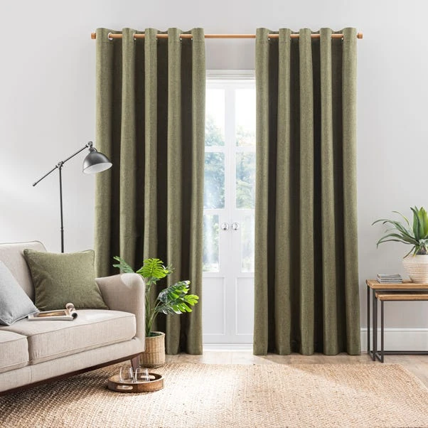 Dunelm Luna Brushed Olive Blackout Eyelet Curtains - Image 2