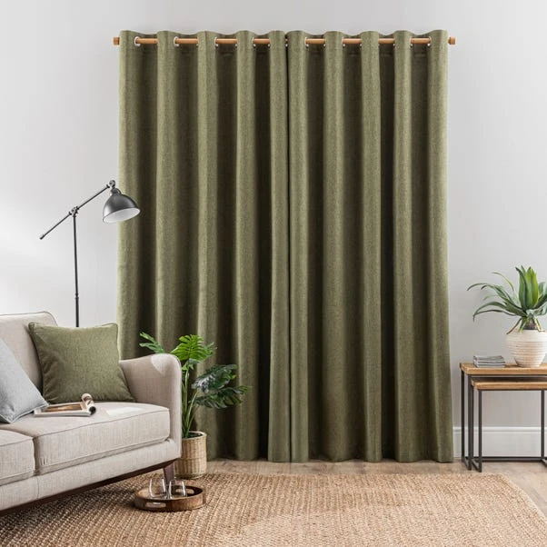 Dunelm Luna Brushed Olive Blackout Eyelet Curtains - Image 4