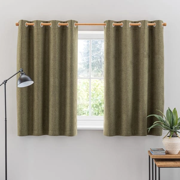 Dunelm Luna Brushed Olive Blackout Eyelet Curtains - Image 5