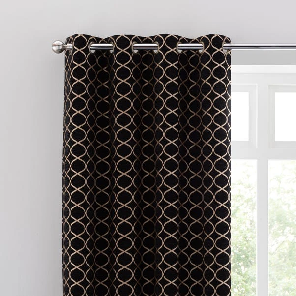 Luxury Collection Chenille Ogee Black Eyelet Curtains