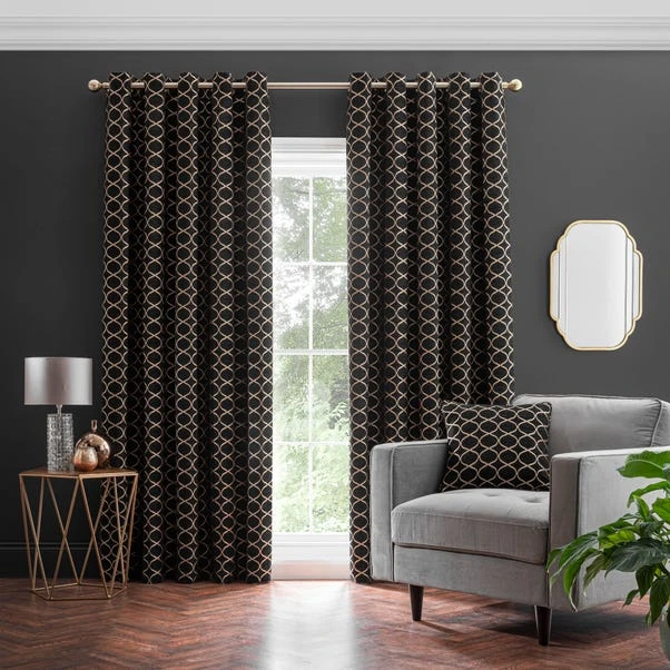 Luxury Collection Chenille Ogee Black Eyelet Curtains - Image 2