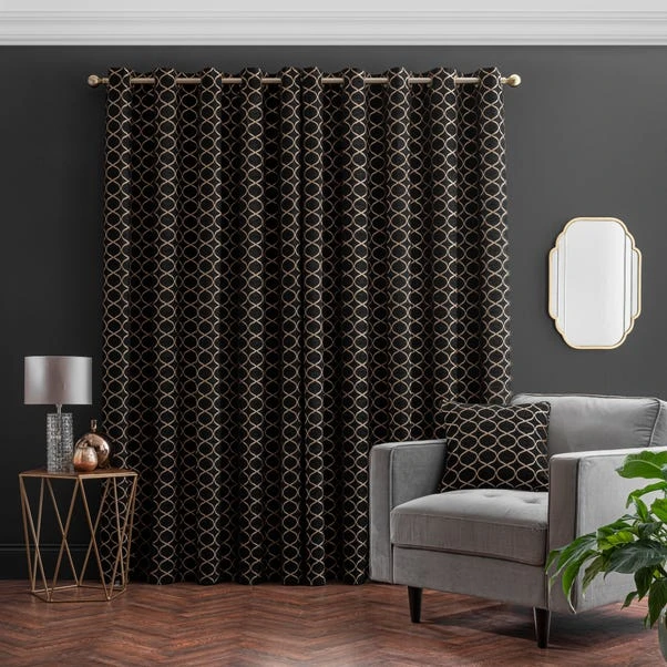 Luxury Collection Chenille Ogee Black Eyelet Curtains - Image 4