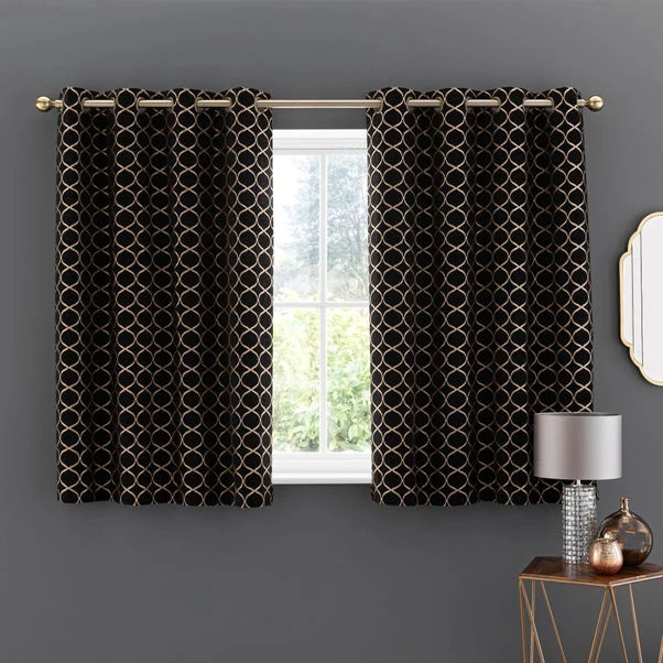 Luxury Collection Chenille Ogee Black Eyelet Curtains - Image 5