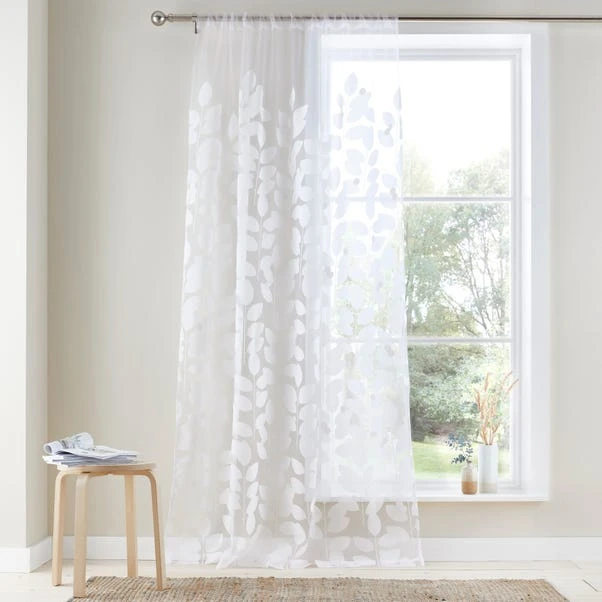 Dunelm Elements Modern Leaf Burn Out Multicoloured Slot Top Voile Panel - Image 2