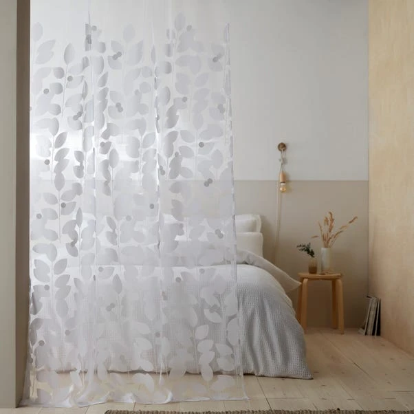 Dunelm Elements Modern Leaf Burn Out Multicoloured Slot Top Voile Panel - Image 4