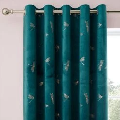 Dunelm Dragonfly Foil Charm Blue Eyelet Curtains