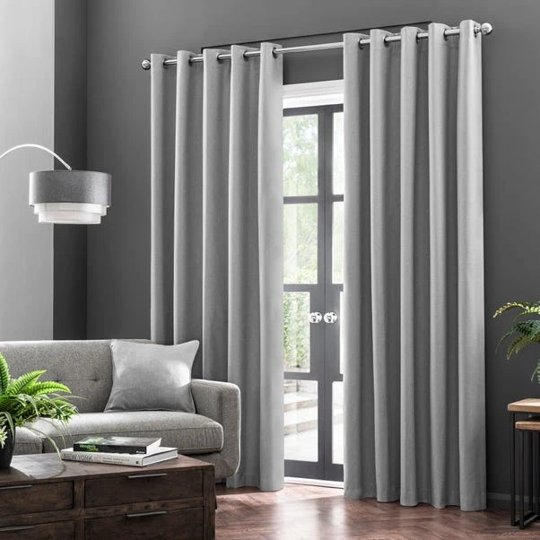 Dunelm Luna Brushed Mid Grey Blackout Eyelet Curtains - Image 2