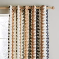 Dunelm Global Stripe Camel Eyelet Curtains