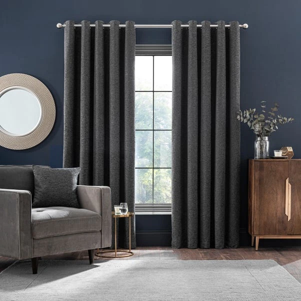 Dunelm Textured Chenille Graphite Eyelet Curtains - Image 2