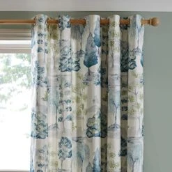 Dunelm Watercolour Trees Teal Eyelet Curtains